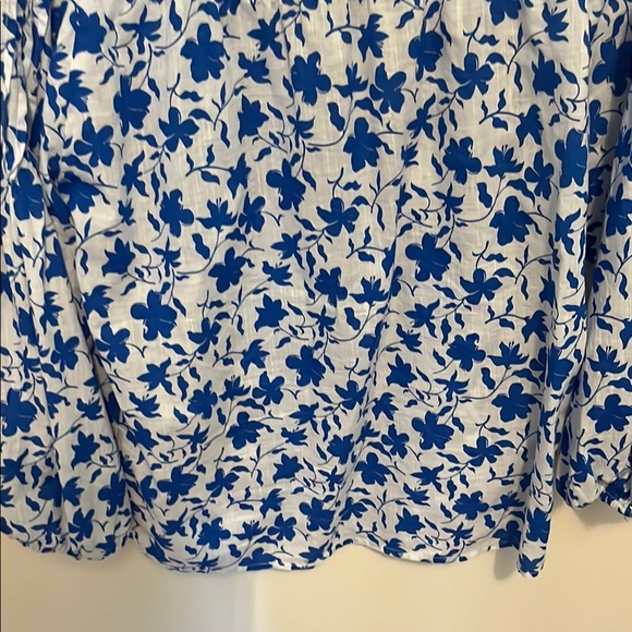 Caslon Blue and White 3/4 Sleeve Blouse with Mandarin Collar - Picture 6 of 8